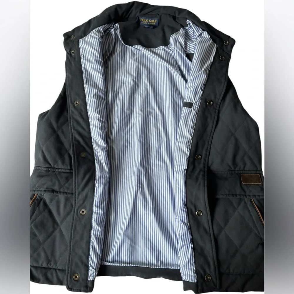 POLO GOLF RALPH LAUREN Classic Diamond Quilted Vest Navy Blue Seersucker Lining - Picture 3 of 11